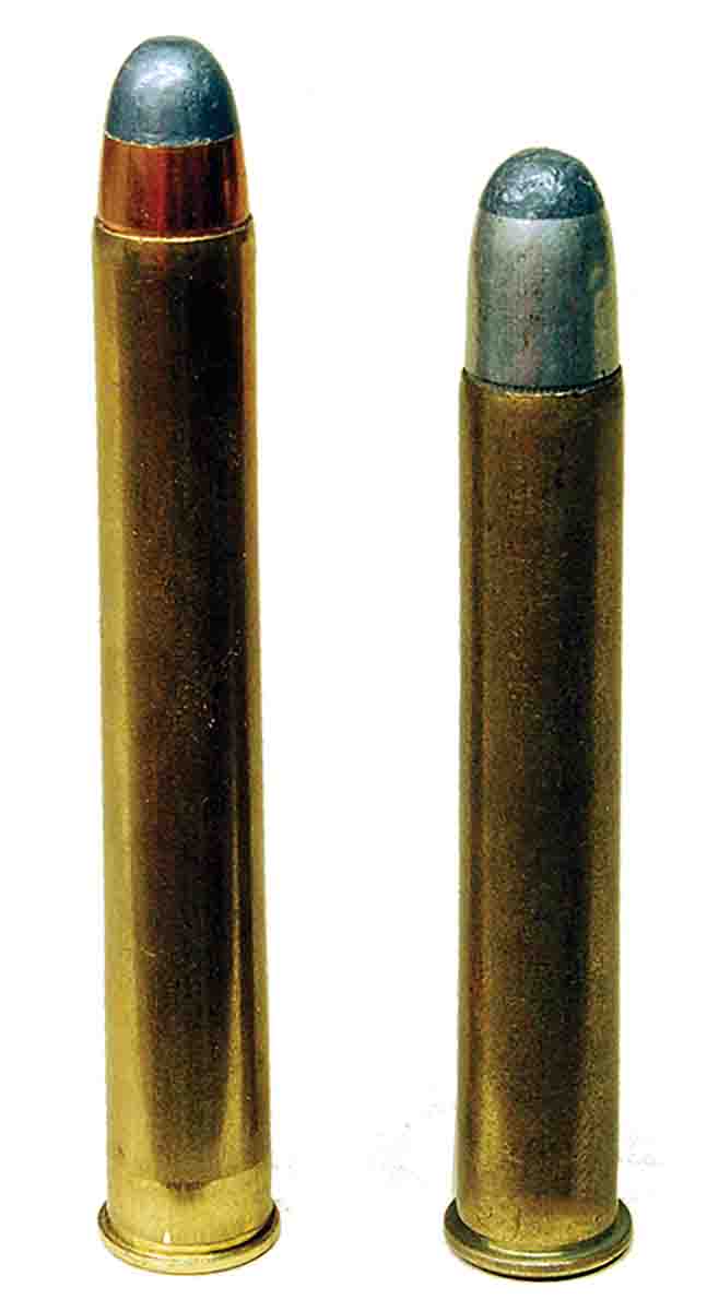 Although similar in size, the .400 Purdey (left) was purposely loaded with a lighter bullet and less energy than the American .405 Winchester.